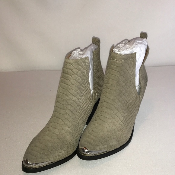 JEFFREY CAMPBELL CROMWELL KHAKI SNAKE ANKLE BOOTS - Picture 6 of 6